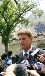 Mark Murphy addresses the media following the memorial service for Randy Walker.