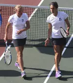 Senior Alexis Prousis (right) and sophomore Georgia Rose fell in the NCAA Championships.