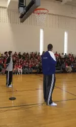 Tavaras Hardy speaks to students at Oak Terrace Elementary School