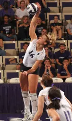 Senior Chelsy Hyser tallied 10 kills and three blocks against Purdue.