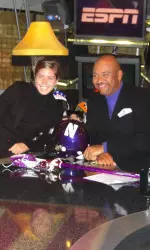 Hilary Bowen and Michael Wilbon on the set of Pardon the Interruption.