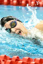 Emily Wong's time of 22.94 in the 50 free fell .01 shy of a pool record, but beat her previous career best in the event by the same margin.