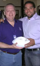 Season ticket holder Mike Moody won an autographed football during the Darnell Autry Trivia Contest at halftime.