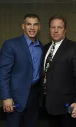 Joe Girardi with Northwestern baseball coach Paul Stevens.