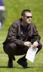 Head Coach Pat Fitzgerald watching action during the 2007 Spring Game.