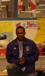 Aaron Newman talks to students at Jane Addams School