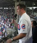 Pat Fitzgerald sang during the Seventh-Inning Stretch at Wrigley Field.