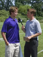 Former Northwestern quarterback Zak Kustok (left) is interviewed for Big Ten Tonight: Football Practice by the BTN's Mike Hall.