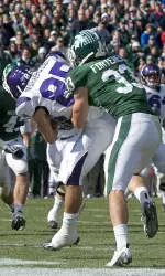 This touchdown catch against Michigan State was one of Zeke Markshausen's 16 receptions on Saturday.