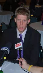 Kevin Coble chats with reporters at Thursday's Big Ten Basketball Media Day in Chicago.