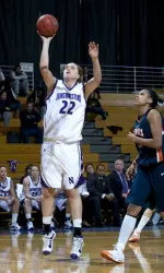 Sophomore Amy Jaeschke led NU with 12 points, 13 boards and three blocks Thursday evening.