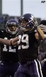 Mike Trumpy celebrates his 80-yard touchdown run at the Allstate Wrigleyville Classic.