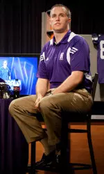 Pat Fitzgerald on the set of his weekly television show.
