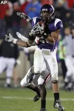 Jordan Mabin makes the win-clinching interception against Wisconsin last year.