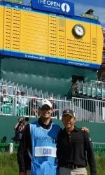Eric Chun and his caddy, NU associate head coach Steve Bailey, at St. Andrews.