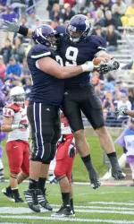 Drake Dunsmore celebrates one of his two touchdown catches Saturday against Illinois State.