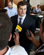 Dan Persa, who earlier in the day was named one of 12 Big Ten Players to Watch in 2011, addresses the media Thursday.
