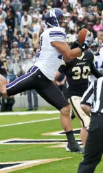 Jeremy Ebert caught two touchdown passes at Army, including this spectacular leaping grab in the back of the end zone.