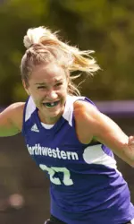 Claire Thompson celebrates her first-half goal that gave NU a 1-0 advantage.