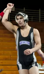 Pat Greco won his first Big Ten dual Sunday, defeating Nick Lawrence, 5-4.