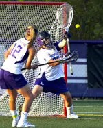 Senior Brianne LoManto stopped eight shots in the cage for NU and this week will head home to her native Long Island for NCAA Championship weekend.
