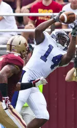 Wideout Christian Jones helped NU defeat Boston College in the 2011 season-opener with this 27-yard reception near the goal line.