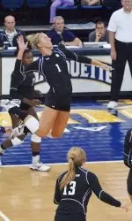 Stephanie Holthus buried a season-high 23 kills Saturday against Cincinnati.