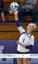 Stephanie Holthus paced the Wildcats with 14 kills Friday against Delaware.