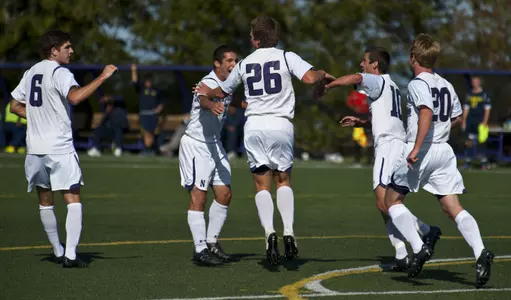 Northwestern celebrates a goal against Michigan during their game on September 23, 2012 in Evanston, Ill.
