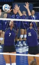 Savannah Paffen (right) recorded a career-high nine kills Saturday vs. Villanova.