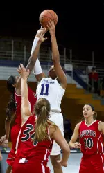 Sophomore Lauren Douglas needs five more blocks to tie for 10th in NU history.