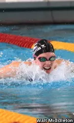 Becca Soderholm's NCAA 'B' time in the 400 IM Friday earned her a scoring spot in the consolation final Friday night.