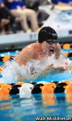 In a 200 medley relay featuring a Big Ten record and five NCAA 'A' automatic qualification times, sophomore Uula Auren's 50 breast split was the third-fastest in the pool.