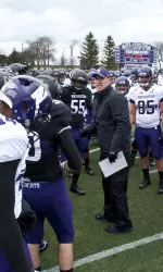 Coach Fitz led his team through its final spring practice of 2013 at NU's lakefront facilities, the future home of Northwestern Football.