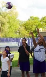 Lauren Douglas (left) and Christen Johnson (right) helped members of the NU Science Club learn about the neurobiology of sports.