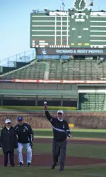 Richard and Roxy Pepper were on hand to throw out the ceremonial first pitch for NU's game at Wrigley Field on April 20.