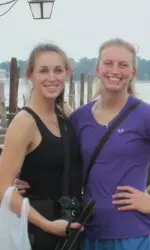 Katie Dutchman (left) and Maggie Burnham stop for a photo on the boardwalk in Venice.