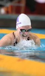 Senior Becca Soderholm, swimming in her final home meet at Northwestern during senior day, propelled NU into the lead by winning the 200 yard butterfly (2:04.39).