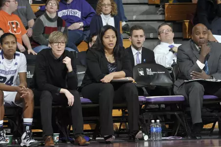 Northwestern University against Penn State Feb 2, 2014 in Evanston, Ill.
women's basketball bench
Sam Dixon, assistant coach
Allison Guth, assistant coach
Carrie Banks, assistant coach