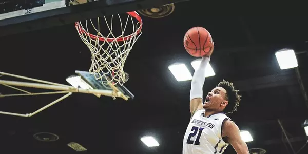 Fullerton, CA - November 23, 2018 - Titan Gym: A.J. Turner (21) of the Northwestern University Wildcats during the 2018 Wooden Legacy.(Photo by Kohjiro Kinno / ESPN Images)