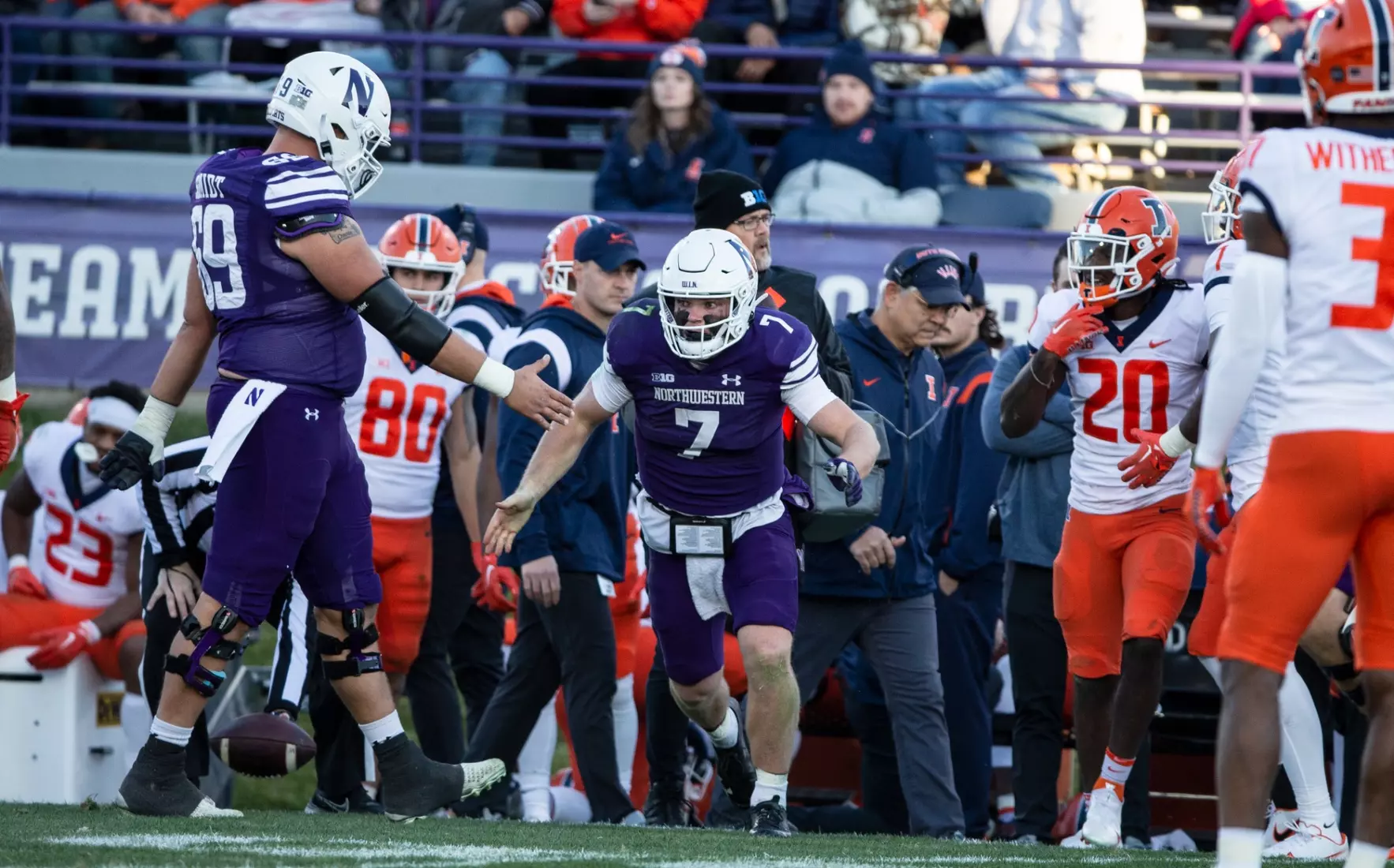 Northwestern v Illinois Big Ten football at Ryan Field on Saturday, November 26, 2022 in Evanston, Illinois. Northwestern Athletics Photo by John Konstantaras | http://JohnKonPhoto.com