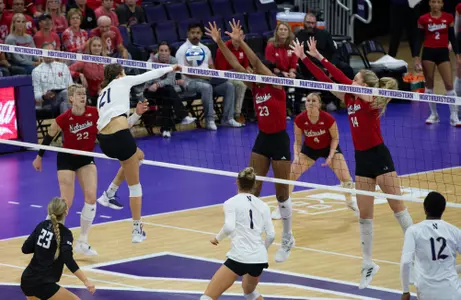 Northwestern v Nebraska Big Ten volleyball at Welsh Ryan arena on Sunday, November 6, 2022 in Evanston, Illinois. Northwestern Athletics Photo by John Konstantaras | http://JohnKonPhoto.com