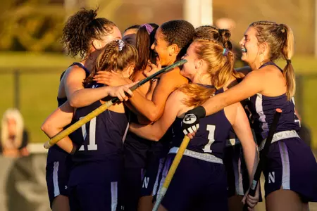 The Northwestern University Wildcats play the Rutgers Scarlet Knights in the Big Ten Conference field hockey tournament at Ohio State University on Nov. 3, 2022.