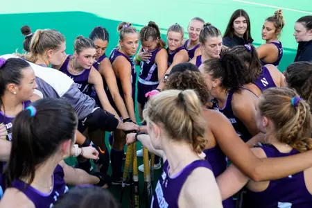 The Northwestern University Wildcats play the Rutgers Scarlet Knights in the Big Ten Conference field hockey tournament at Ohio State University on Nov. 3, 2022.