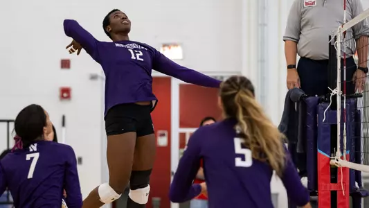 Northwestern v DePaul game 1 womenâ??s volleyball at the Flames Athletic Center on 09/16/2022 in Chicago. Northwestern Athletics Photo by John Konstantaras | http://JohnKonPhoto.com