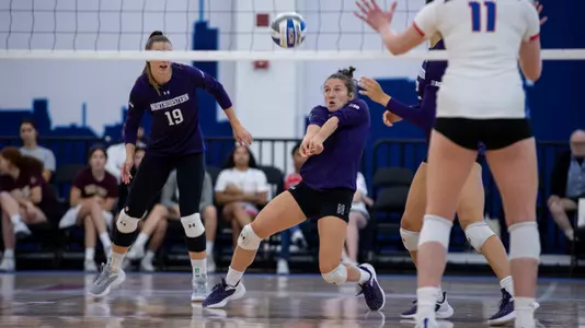 Northwestern v DePaul game 2 womenâ??s volleyball at the Flames Athletic Center on 09/16/2022 in Chicago. Northwestern Athletics Photo by John Konstantaras | http://JohnKonPhoto.com