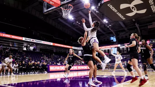 November 12, 2023, Evanston, IL: A game between Northwestern Women’s Basketball and Omaha at Welsh-Ryan Arena in Evanston, IL on Sunday, November 12, 2023. (Photo by Mary Grace Grabill/Northwestern Athletics)