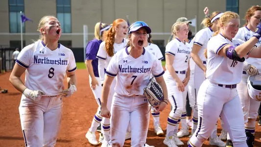 Trailing 2-1 in the bottom of the seventh inning, Jordyn Rudd hit a walk-off grand slam to lift Northwestern to lock up a three-game series sweep for Northwestern at Sharon J. Drysdale Field.