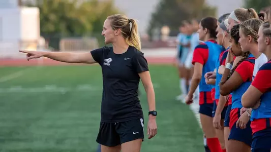 Jennie Clark coaching the Utah Tech women's soccer team