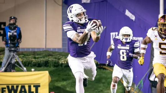 Northwestern wide receiver Bryce Kirtz makes a grab against Minnesota at Ryan Field.